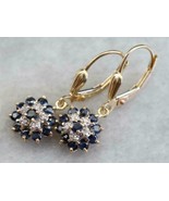 4Ct Blue Simulated Sapphire925 Silver Gold Plated  Cluster Earrings - €120,32 EUR