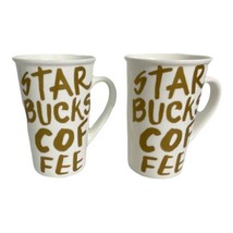 2 Starbucks 2015 Coffee Cup Mug 12 oz White with Gold Writing 5&quot; Tall  - $17.59