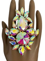 3.75&quot; Tall Aurora Borealis Crystal Oversized Statement Big Ring Drag Queen Stage - £25.05 GBP