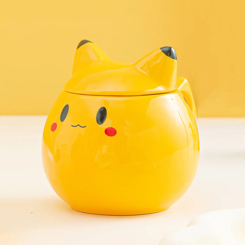 320ML Pokemon Cute Pikachu Cup with Lid Spoon Mug Cartoon Anime Ceramics Cup - £15.70 GBP+