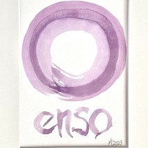 Purple Enso Play Original Handmade Watercolor Painting Cream Mat 8x10in - £39.16 GBP
