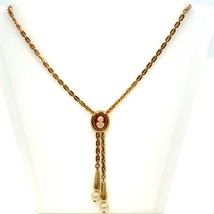 Vintage Gold Filled Victorian Female Cameo Slide Dangle Pearl Negligee Necklace - £74.90 GBP