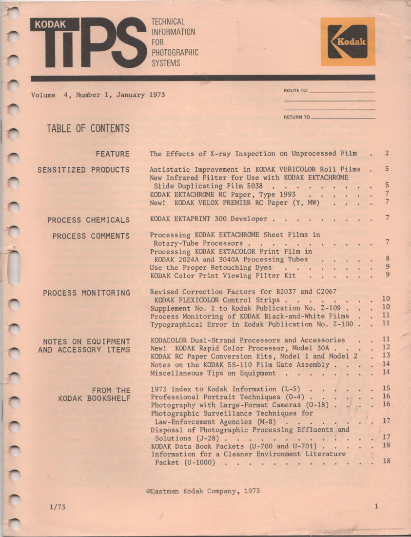 TIPS  technical information for photographic systems magazine by Kodak Jan. 1973 - $2.50