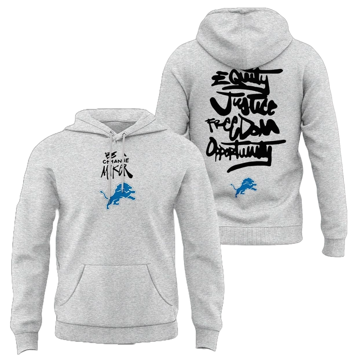 New Lions Be a Change Maker Gray Hoodie Inspire Change - Detroit