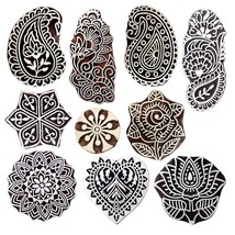 Wooden Printing Block Stamp Craft Embossing Pottery Clay Stamp Textile Set Of 10 - £39.48 GBP
