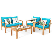 4PCS Outdoor Furniture Set  Acacia Wood Thick Cushion Loveseat Sofa Turq... - £472.78 GBP