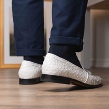Aubiere Genuine Ostrich Quill Loafers Tassel Shoes White image 13