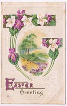 Easter Postcard Embossed Flowers River Trees Early 1900s - £2.36 GBP