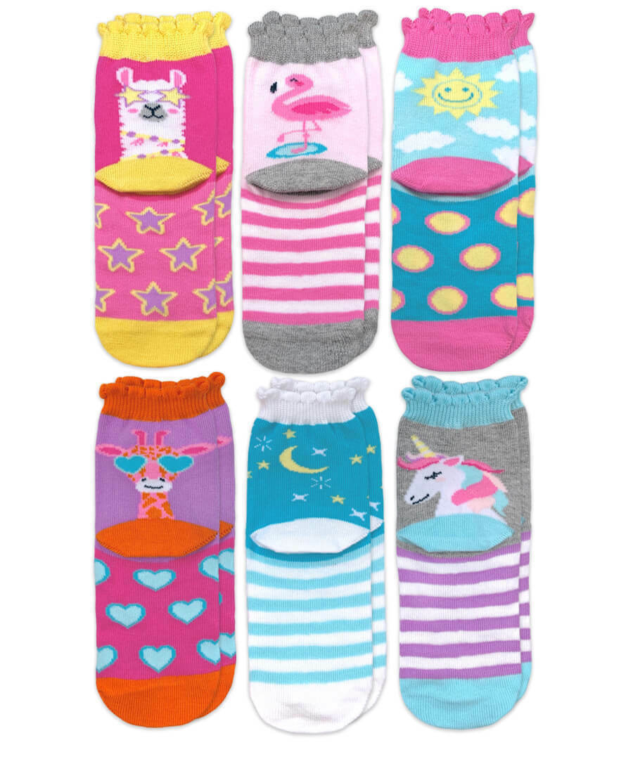 Jefferies Socks Girls Fashion Novelty Pattern Rainbow Unicorn Stripe Crew 6PK - £13.42 GBP
