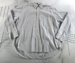 Brioni Button Down Shirt Mens Extra Large White Blue Plaid Cotton Long S... - $39.59