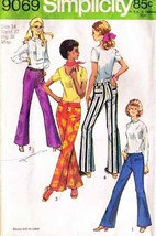 Misses&#39; BELL-BOTTOM HIP-HUGGER Pants Vtg 1970 Simplicity Pattern 9069 Size 14 - £9.57 GBP