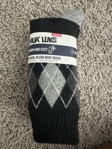 Muk Luks Mens Wool Blend Boot Socks Warm &amp; Cozy 2 Pair  Size 10-13 Arch Support - £11.00 GBP