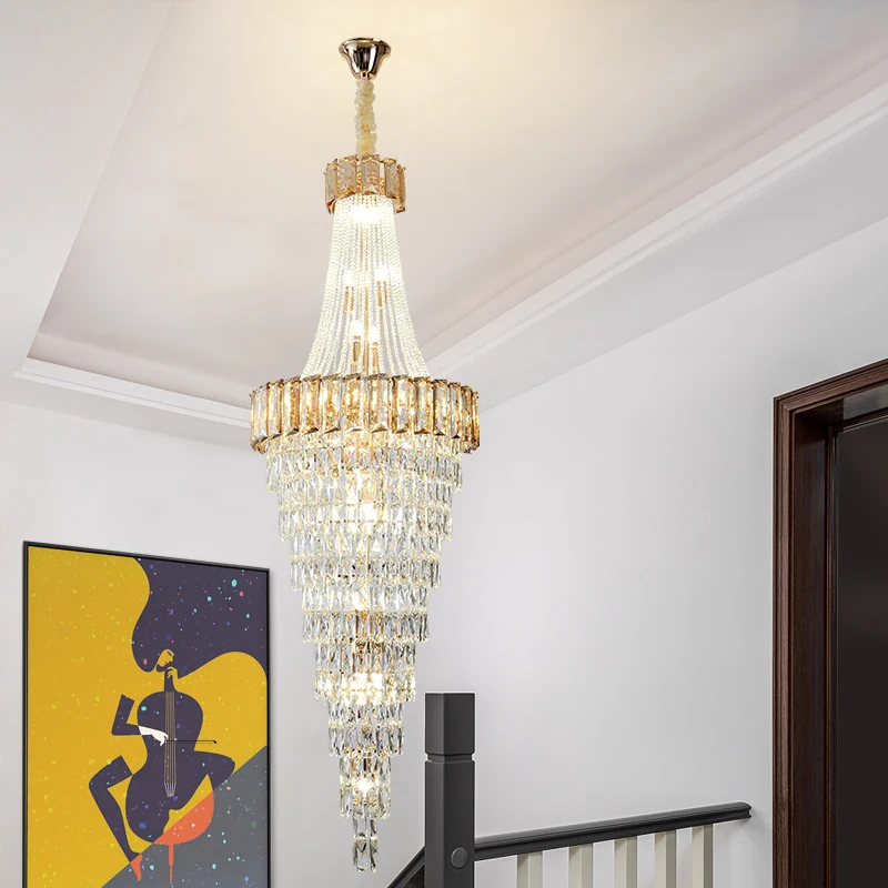 G crystal chandelier hotel lobby hollow spiral staircase light luxury villa living room thumb200