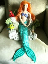  OOAK Gabriele Braun German Puppe Little Mermaid Doll w/Flounder,Crab  on Coral  - £394.81 GBP