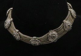 NAVAJO 925 Silver - Vintage Black Onyx Floral Wheat Chain Necklace - NE2675 - £360.24 GBP
