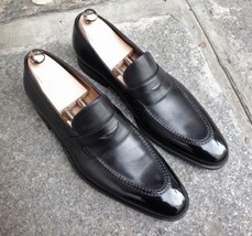 Men&#39;s Handmade Black Leather Dress Slip On Moccasins Loafer Shoe For Men - £127.07 GBP