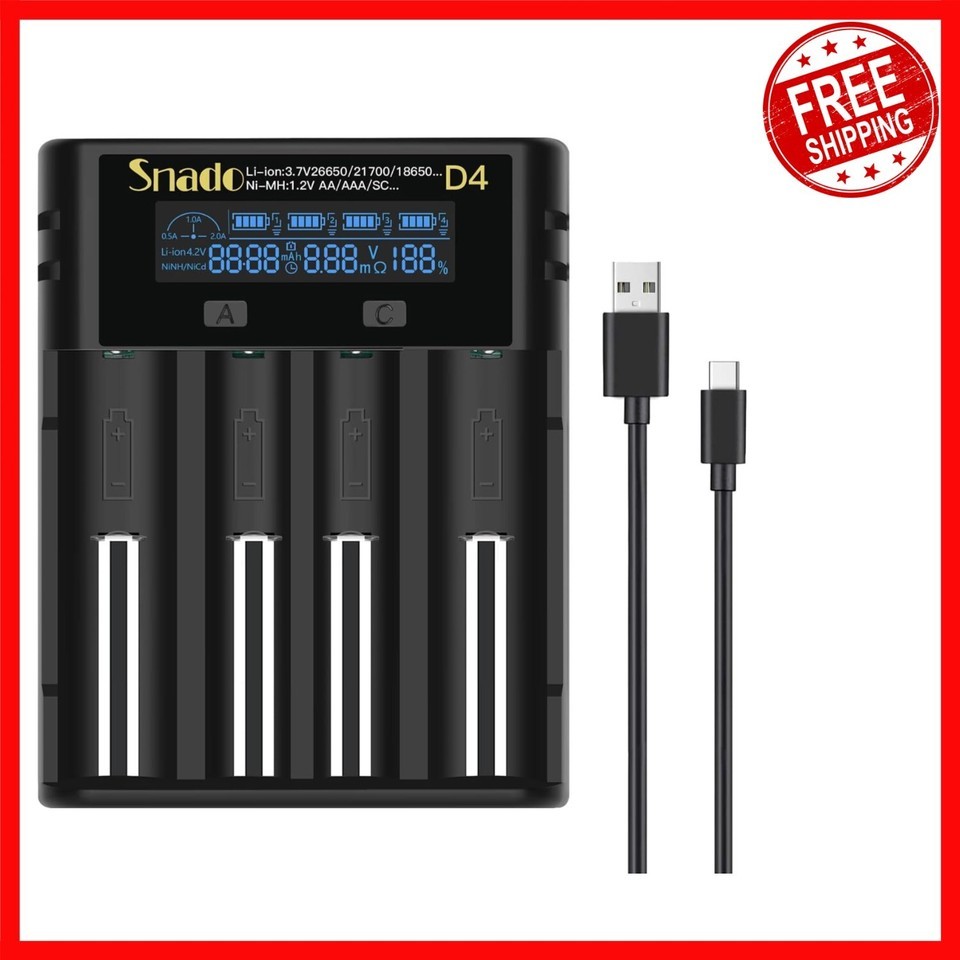 Universal 18650 Smart Battery Charger with LCD Display &amp; Fast USB-C Char... - $35.63