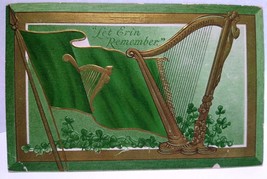 St Patrick&#39;s Day Postcard Let Erin Remember Flag Harps Clovers 1909 HSV 902 - £7.62 GBP