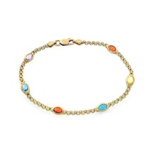 Multicolor Gemstone Bracelet 10K Yellow Gold - £256.30 GBP