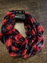 Scarf Black &amp; Red Plaid Infinity Scarf 33x6 Fleece Soft New Virah Bella - £9.49 GBP