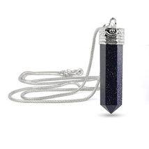 Goldstone Blue Quality Crystal Stone Pencil Pendant &amp; Metal Chain for Reiki Heal - £5.37 GBP