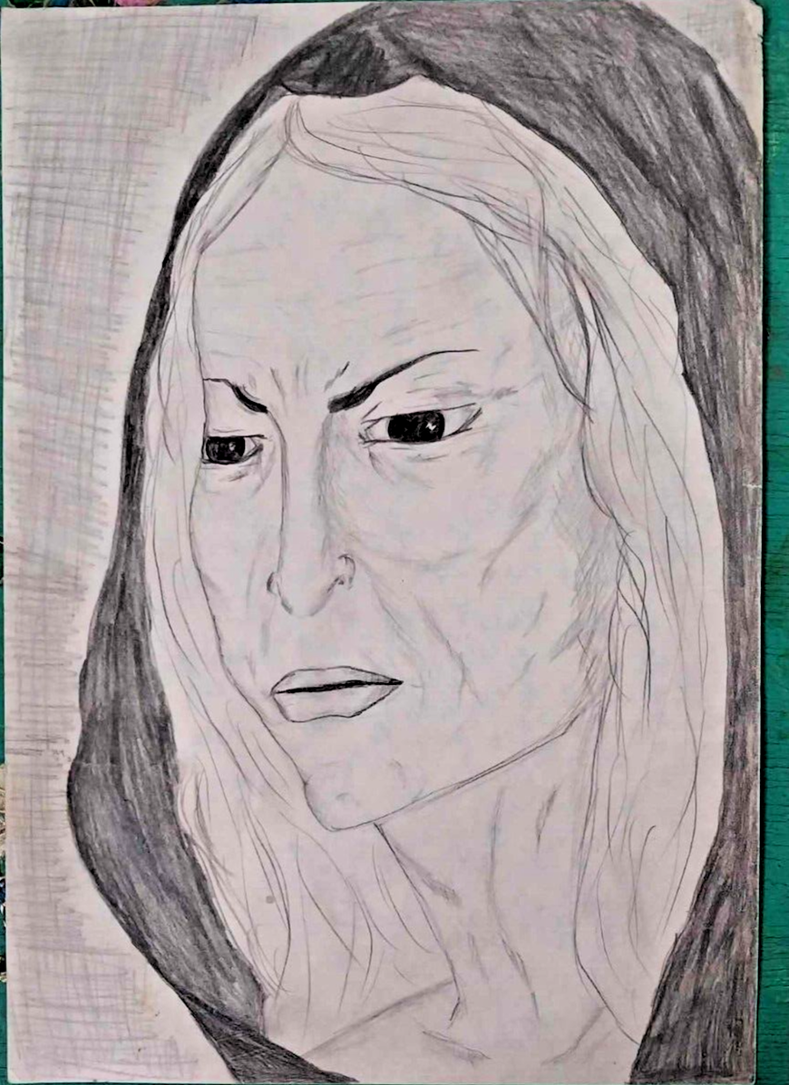 Vintage Original Signed Graphic Drawing. &quot;Old Woman&quot; 1970s - $12.77