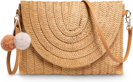 Straw Clutch Purse for Women Woven Rattan Envelope Bag Crossbody - £18.11 GBP