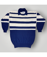 Vintage Striped Sweater Blue Cream Wool Blend M Collared Oversized Soft - £34.24 GBP