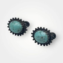 Silver Tone Turquoise Metal Clip On Earrings Jewelry - £11.60 GBP