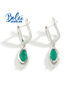 Fashion green agate earrings women and girls daily wear S925 silver fine... - £23.53 GBP