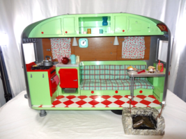 American Girl Maryellen&#39;s  Airstream Travel Trailer + Campfire Sounds Lights Wor - $346.51