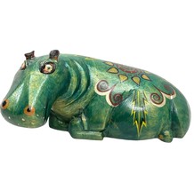 Folk Art Wood Hippopotamus Hippo Hand Carved Painted Signed Edward ‘07 - £38.66 GBP