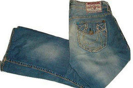 True Religion Mens Billy Giant Big T 33 X 31 Jeans Medium Wash Lasso TRM2460 - £30.95 GBP