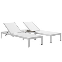 2 Sun Lounge Chairs &amp; Table - Black, White or Gray Mesh - Brushed Alumin... - £637.98 GBP