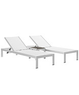 2 Sun Lounge Chairs &amp; Table - Black, White or Gray Mesh - Brushed Alumin... - £637.99 GBP