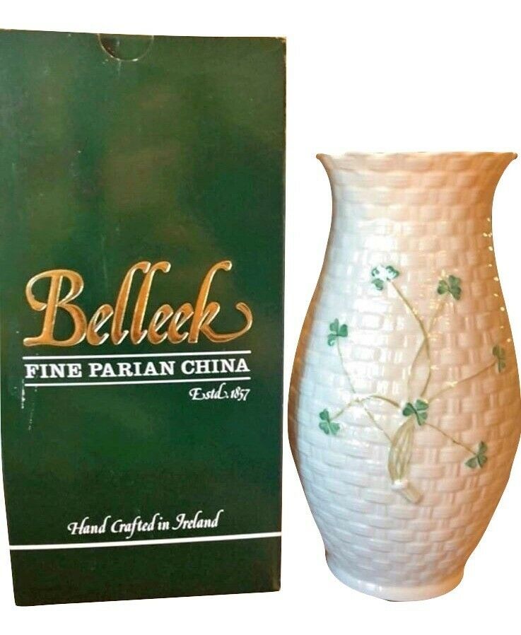 Belleek Irish Shamrock Kylemore 6” Vase Ireland NEW IN THE BOX  - $89.09