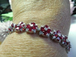 12Ct Round Cut Simulated Ruby Flower Bracelet Gold Plated 925 Silver - £134.09 GBP