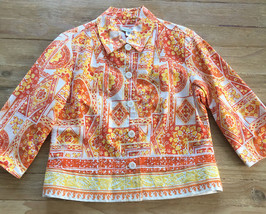 Coldwater Creek Petite 10P Casual Bandana Print Jacket Embroidered Orang... - $22.40