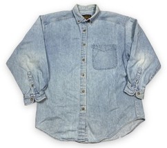Vtg 90s Eddie Bauer Denim Shirt Womens Blue Button Up Outdoors Workwear Sz S - £17.02 GBP