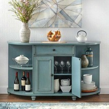Buffet Sideboard Farmhouse Wooden Antique Blue Shelves Drawers Pine Accent Table - £352.34 GBP