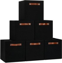 Ecegeva Storage Bins, Cube Storage Bin With Leather Handles For, Black,6 Pack - £47.94 GBP