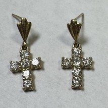 10k Yellow Gold Cross Earrings W/ Cubic Zirconia Studs 2.0 Grams - $54.44