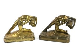 ART NOUVEAU CAST IRON NUDE DECO LADY BUST STATUE DANCE DESK BOOKENDS - $308.44 CAD
