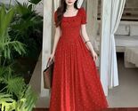Women  fashon summer dot  A line dress short sleeve loose plus size red ... - $62.98