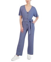 BCBGeneration Womens Ribbed Tie-Waist Jumpsuit Color Denim Blue Size S - £89.80 GBP