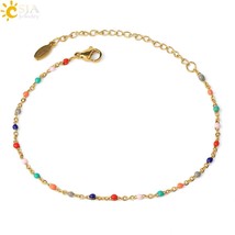CSJA Luxury Stainless Steel Bracelets for Woman Golden Color Link Chain Beads La - £10.49 GBP
