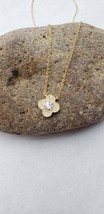 Quatrefoil Gold necklace Dainty layering necklace Lucky clover Crystal Pendant B - £38.05 GBP