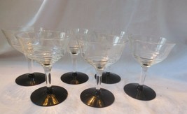 Vtg Floral Etch Optic Wine Glasses Set of 6 Clear With Black Amethyst Fo... - £59.95 GBP