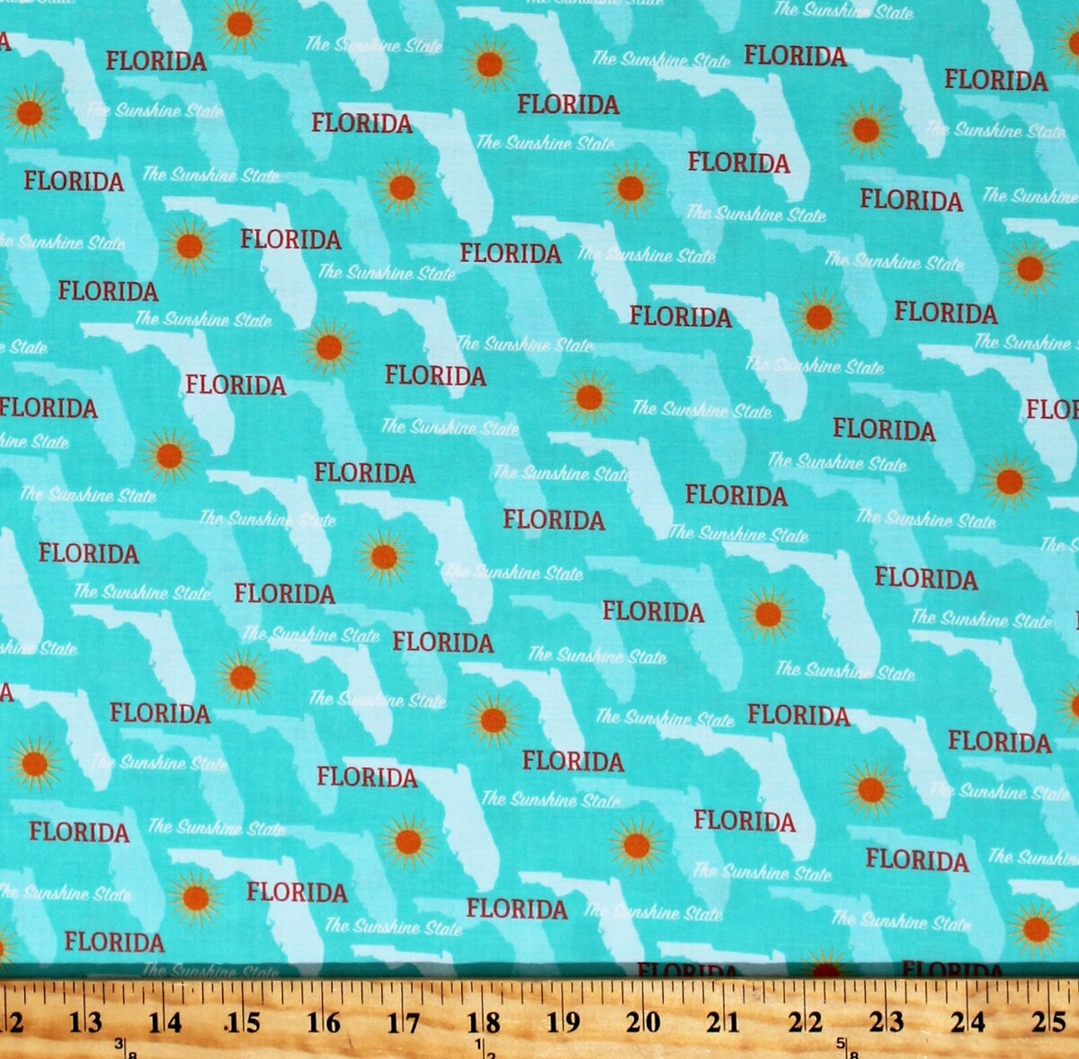 Cotton Florida The Sunshine State Pride Turquoise Fabric Print by Yard D... - $12.95