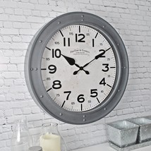 Industrial Wall Clock Home Decor Vintage Large Round Hanging Battery Grey 18 In - £57.38 GBP